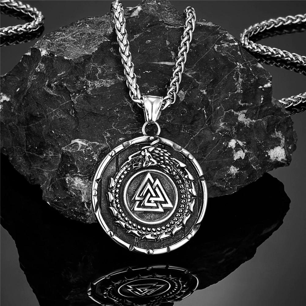 Amulette-viking-valknut-dragon-argent Amulette viking Valknut argenté
