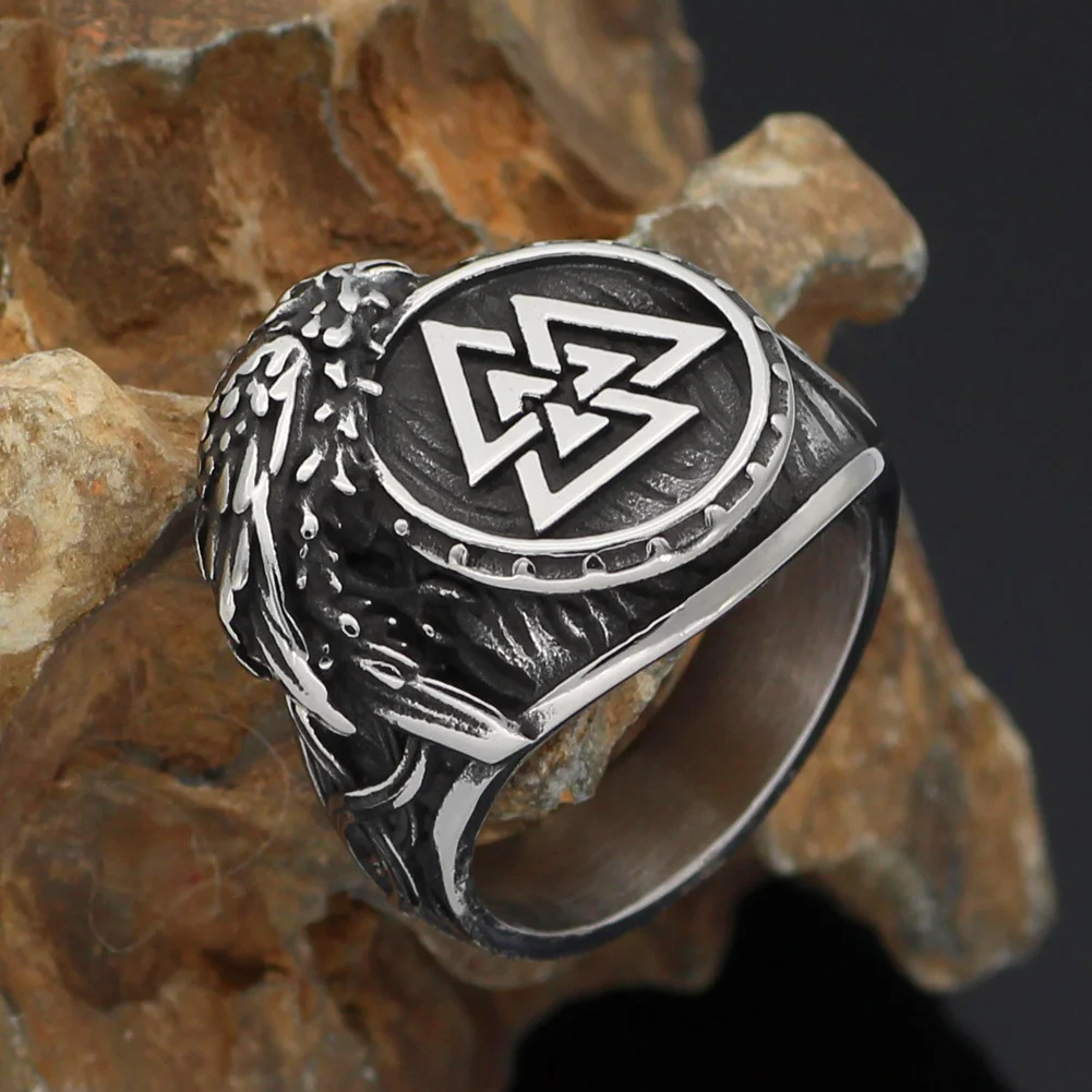 Bague viking argentée Valkunt et Munin Bague viking argentée Valkunt et Munin