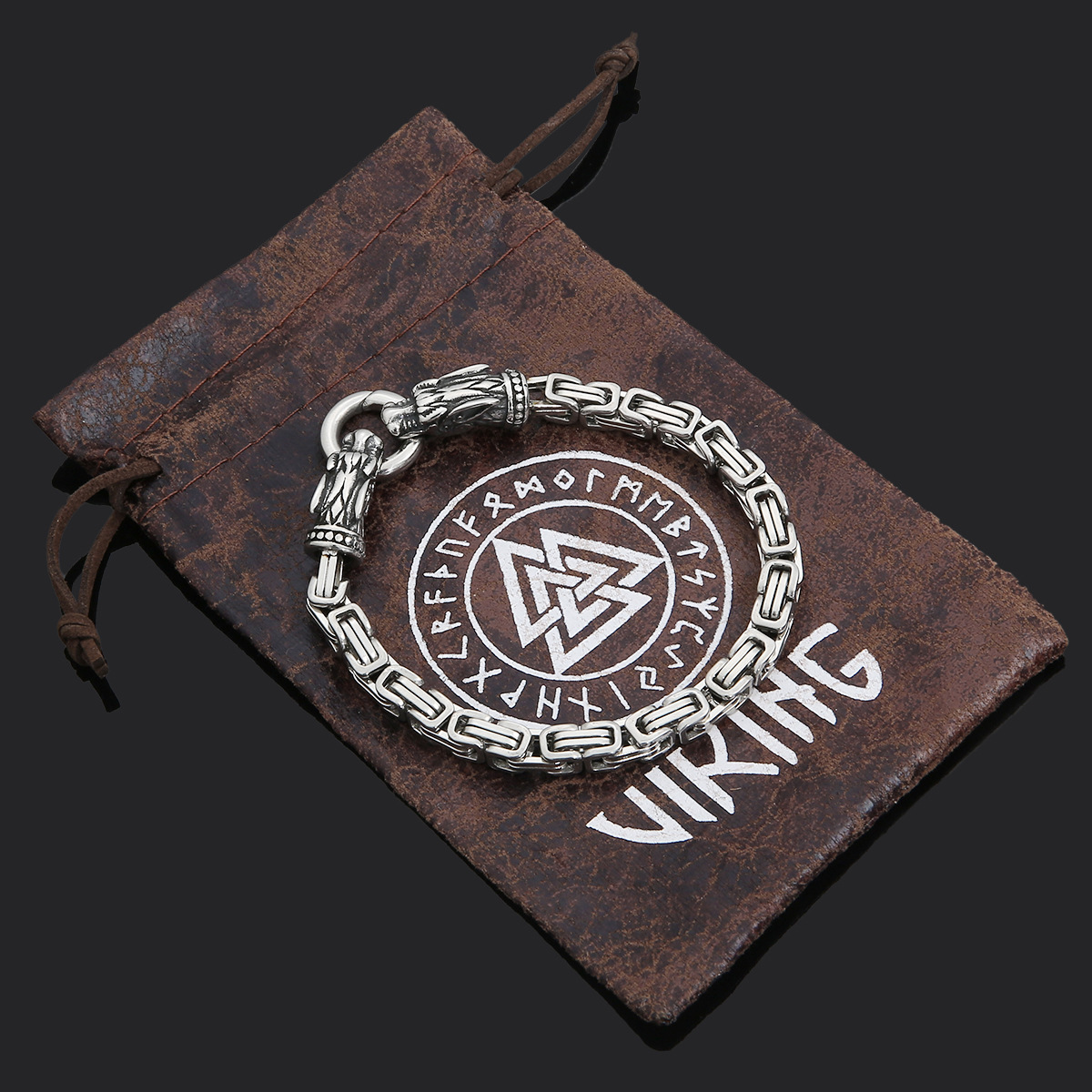 Bracelet Geri et Freki de la Meute Odinique avec pochette viking Bracelet Geri et Freki de la Meute Odinique avec pochette viking
