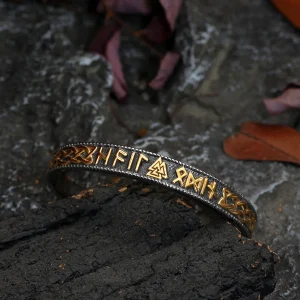 Bracelet massif viking rune Valknut doré