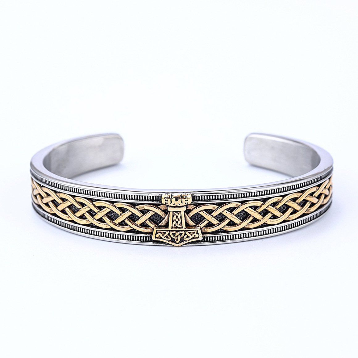 Bracelet viking Mjöllnir doré foudre sacrée Bracelet Viking Mjöllnir doré foudre sacrée