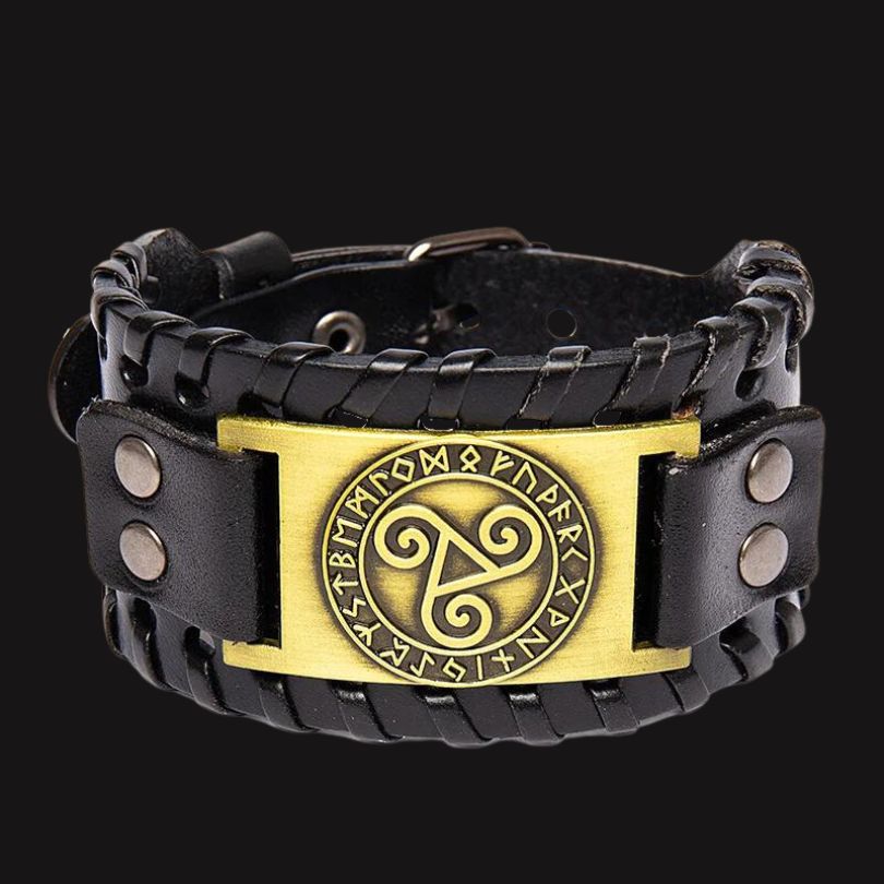 Bracelet viking Triskell en cuir nordique noir et doré Bracelet viking Triskell en cuir nordique noir et doré