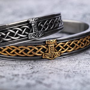 Bracelets vikings Mjöllnir foudre sacrée dorés et argentés