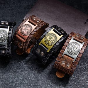 Bracelet viking Triskell en cuir nordique