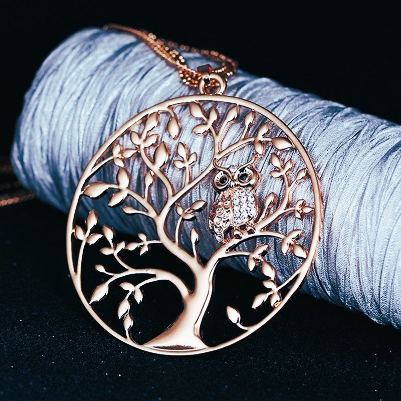Amulette celtique hibou et arbre de vie or rose Amulette celtique hibou et arbre de vie or rose