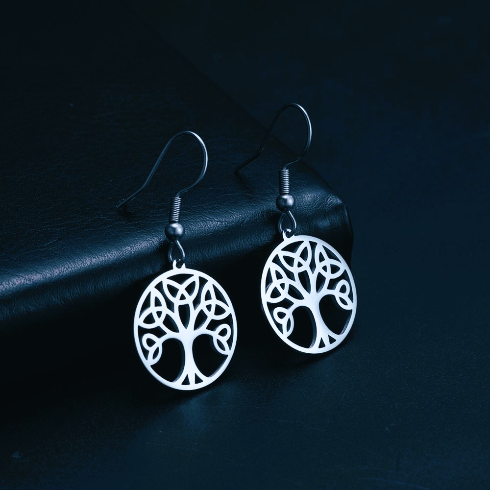 Boucles d’oreilles à pendentifs arbre de vie argent Boucles d’oreilles à pendentifs arbre de vie argent