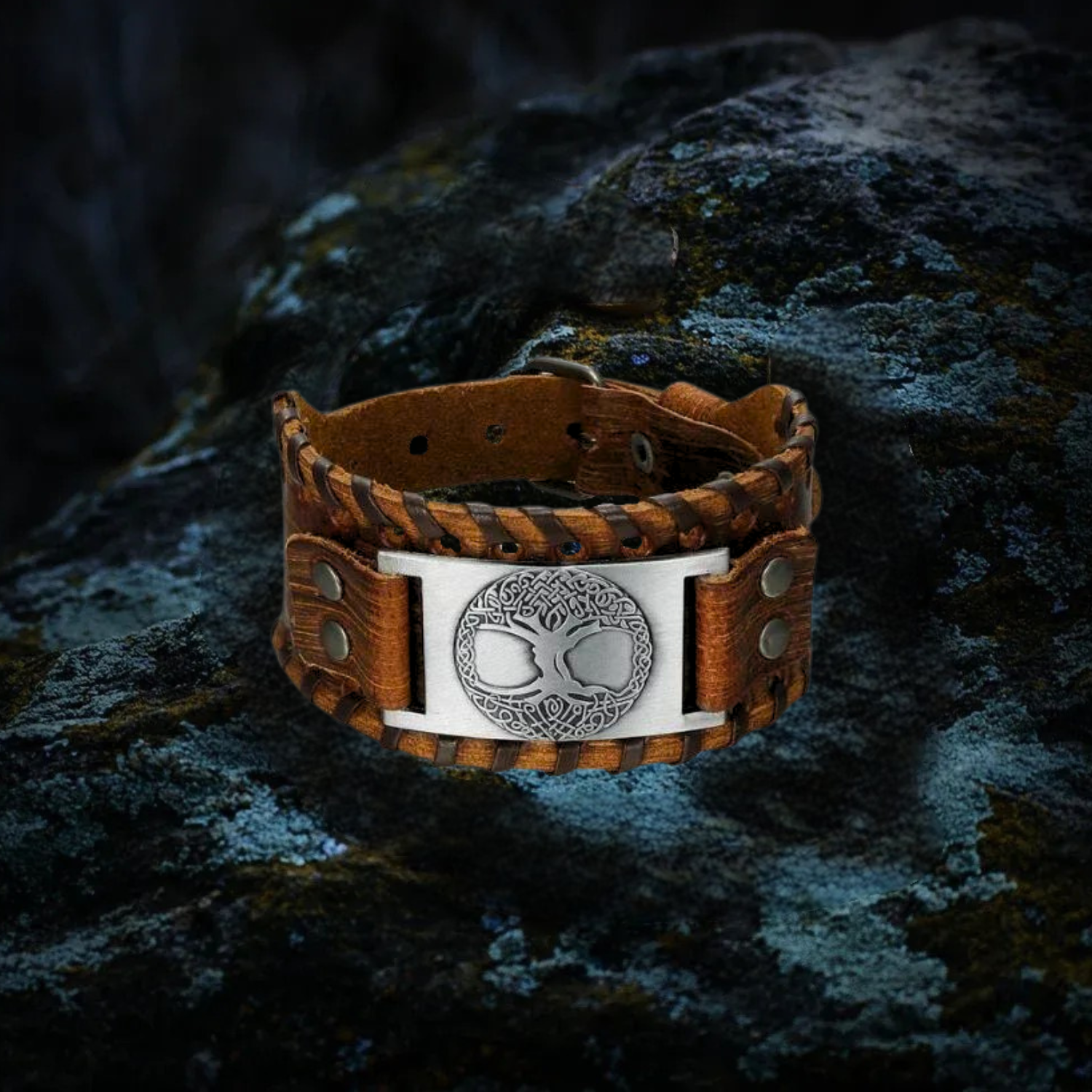 Bracelet de force viking arbre de vie marron argent Bracelet de force viking arbre de vie marron argent