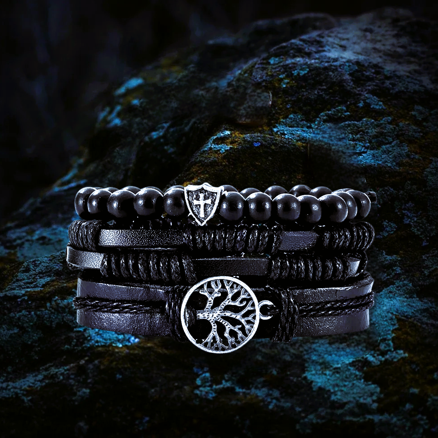 Bracelet viking arbre du monde Yggdrasil noir Bracelet viking arbre du monde Yggdrasil noir