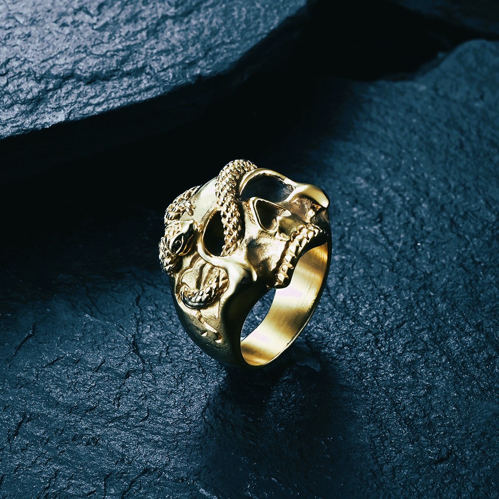 Bague viking crâne et serpent Jormungand Bague viking crâne et serpent Jormungand