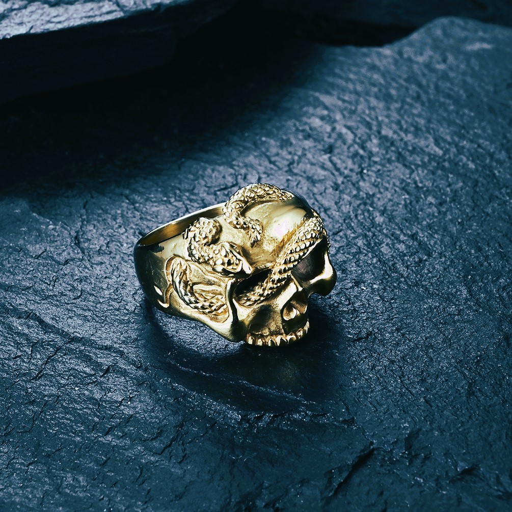 Bague viking crâne et serpent or Bague viking crâne et serpent or