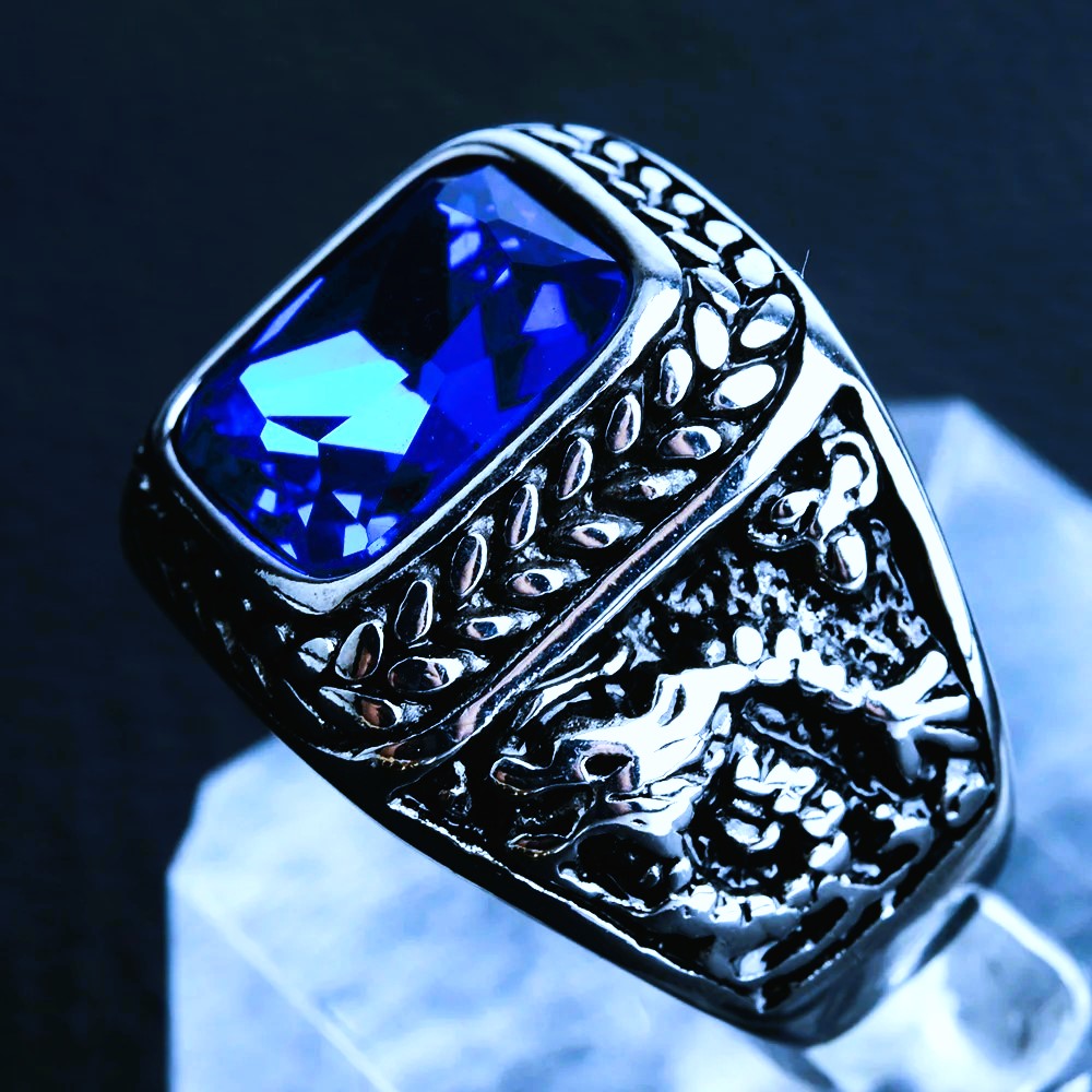 Bague viking dragon Ragnar argent bleu saphir Bague viking dragon Ragnar argent bleu saphir