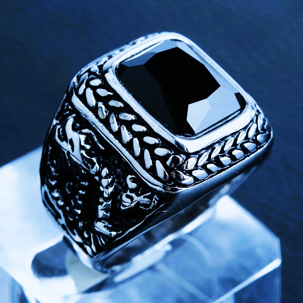 Bague viking dragon Ragnar argent noir opale Bague viking dragon Ragnar argent noir opale