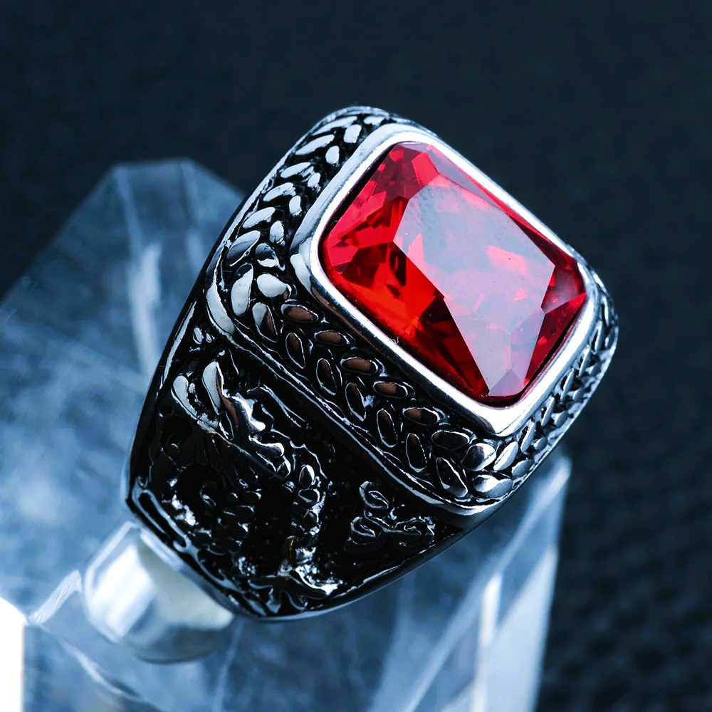 Bague viking dragon Ragnar argent rouge rubis Bague viking dragon Ragnar argent rouge rubis