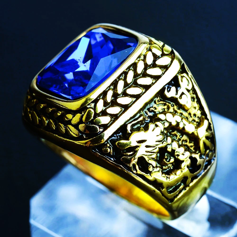 Bague viking dragon Ragnar or bleu saphir Bague viking dragon Ragnar or bleu saphir