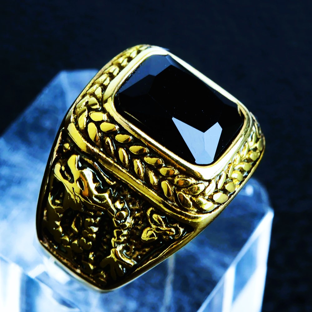 Bague viking dragon Ragnar or noir opale Bague viking dragon Ragnar or noir opale