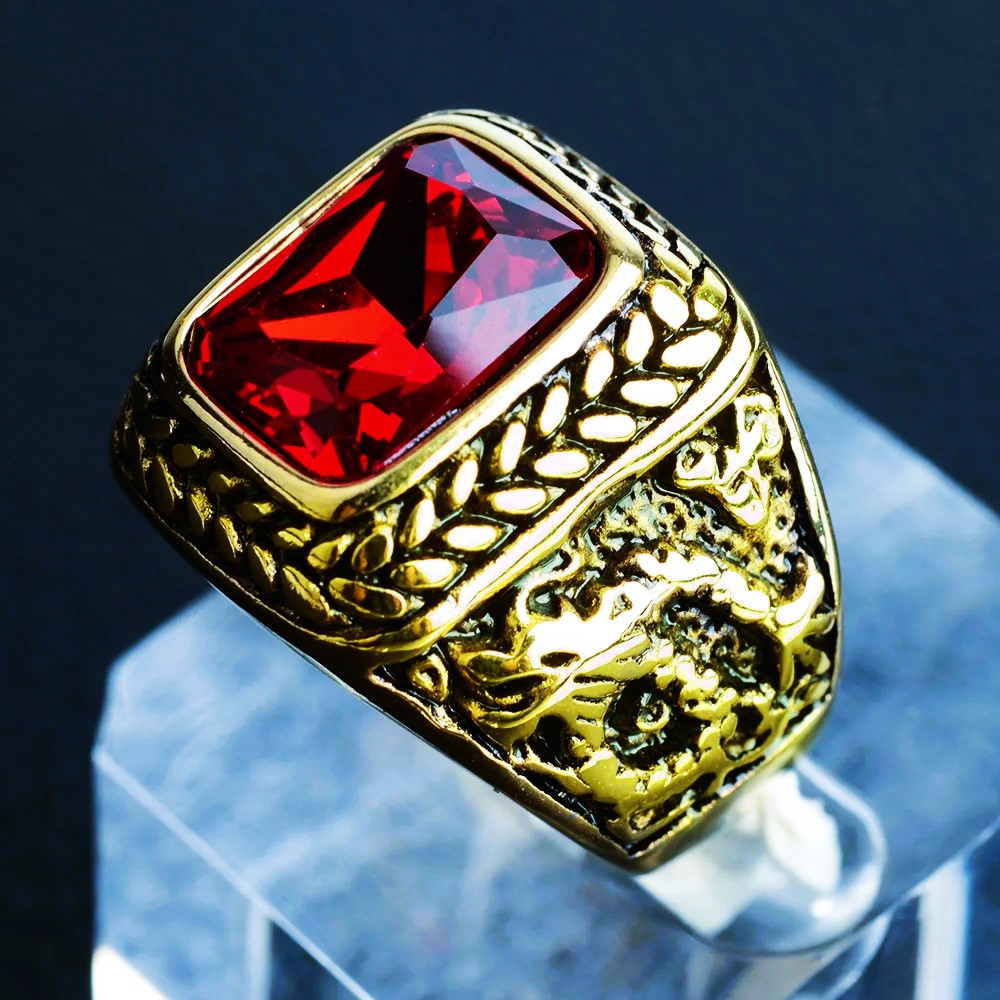 Bague viking dragon Ragnar or rouge rubis Bague viking dragon Ragnar or rouge rubis