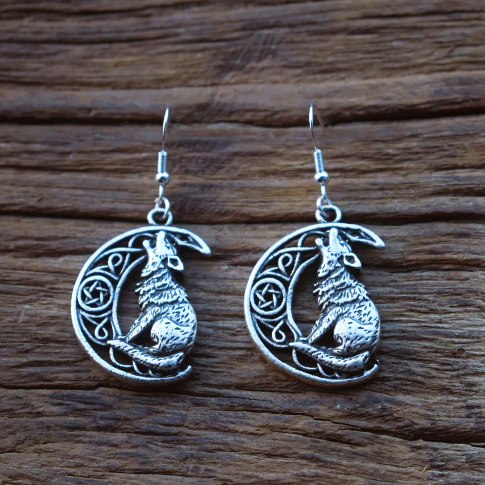 Boucles d’oreilles viking loup Sköll argent Boucles d’oreilles viking loup Sköll argent