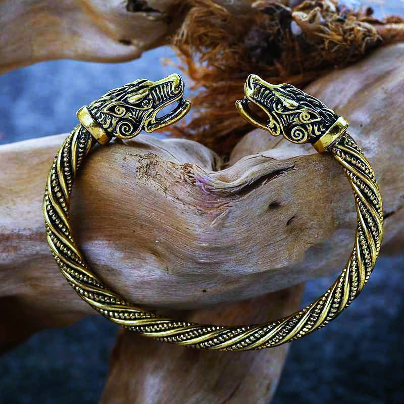 Bracelet têtes de loup Fenrir or Bracelet têtes de loup Fenrir or
