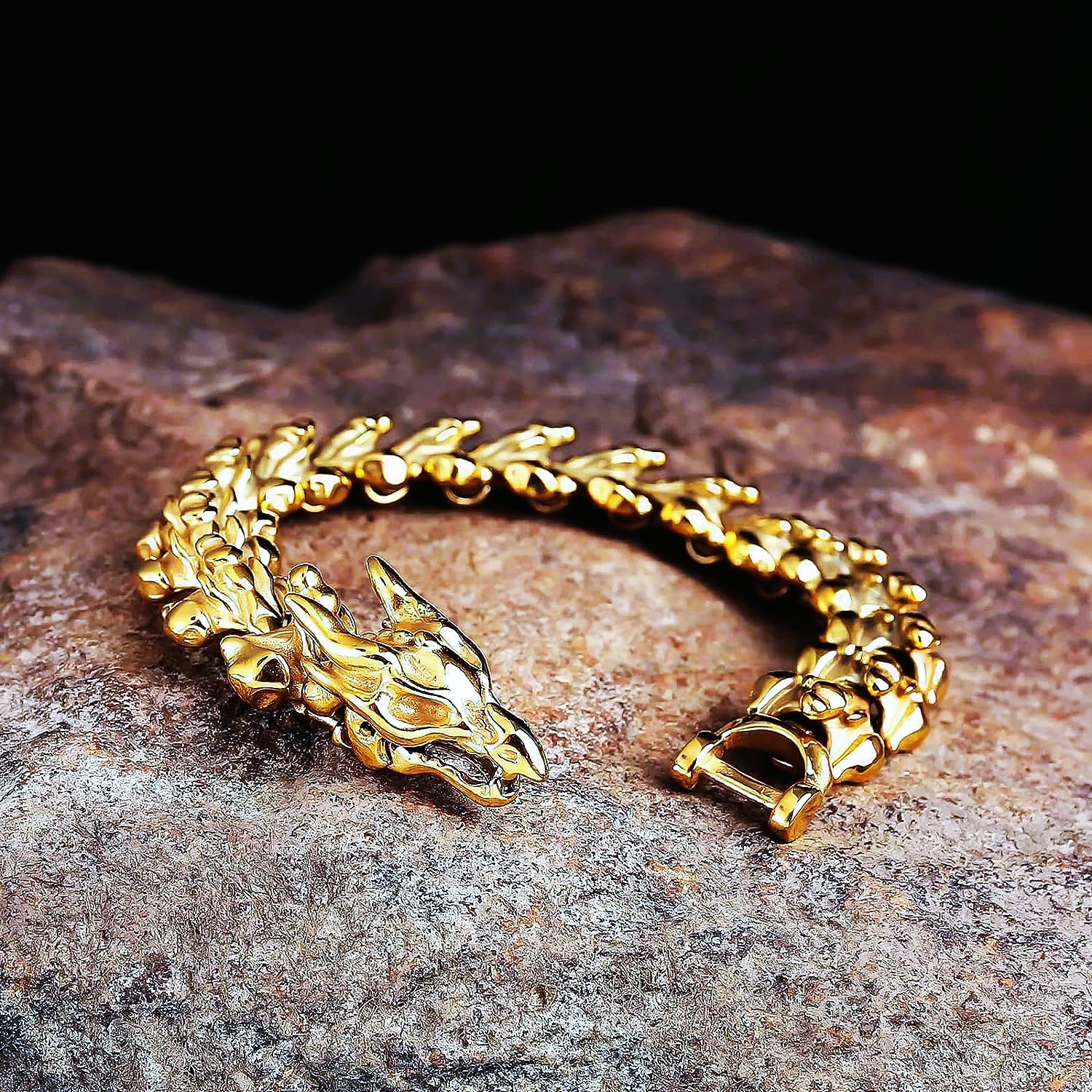 Bracelet viking La puissance du dragon nordique or Bracelet viking La puissance du dragon nordique or