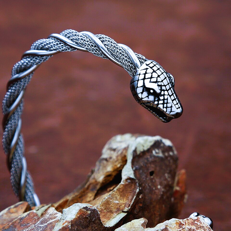 Bracelet viking tête de serpent argent Bracelet viking tête de serpent argent