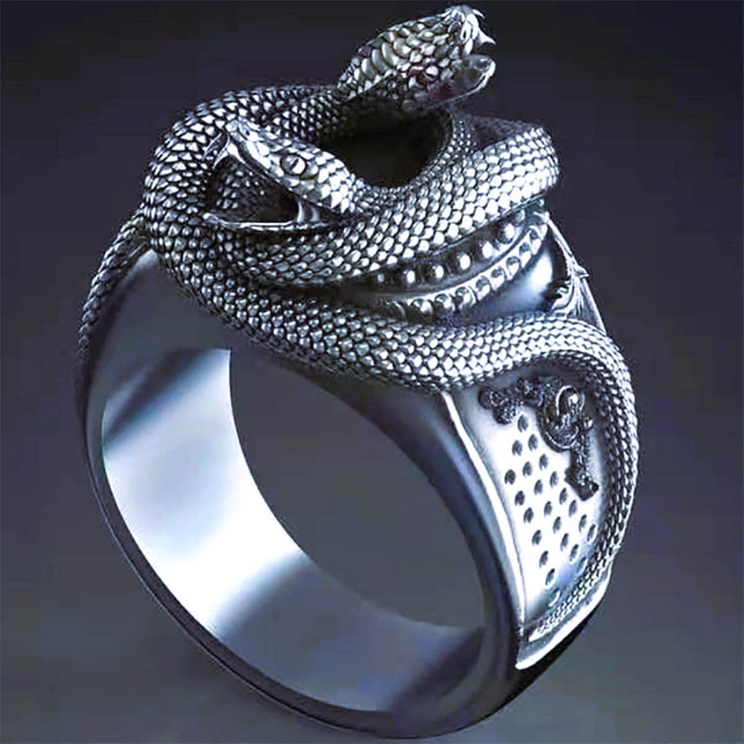Chevalière viking tête de serpent argent Chevalière viking tête de serpent argent