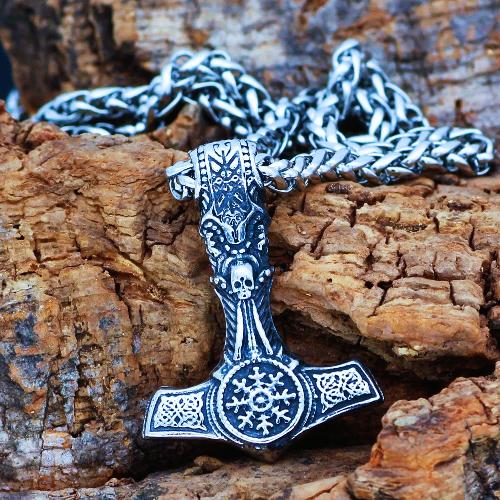 Collier pendentif viking marteau Aegishjalmur Collier pendentif viking marteau Aegishjalmur