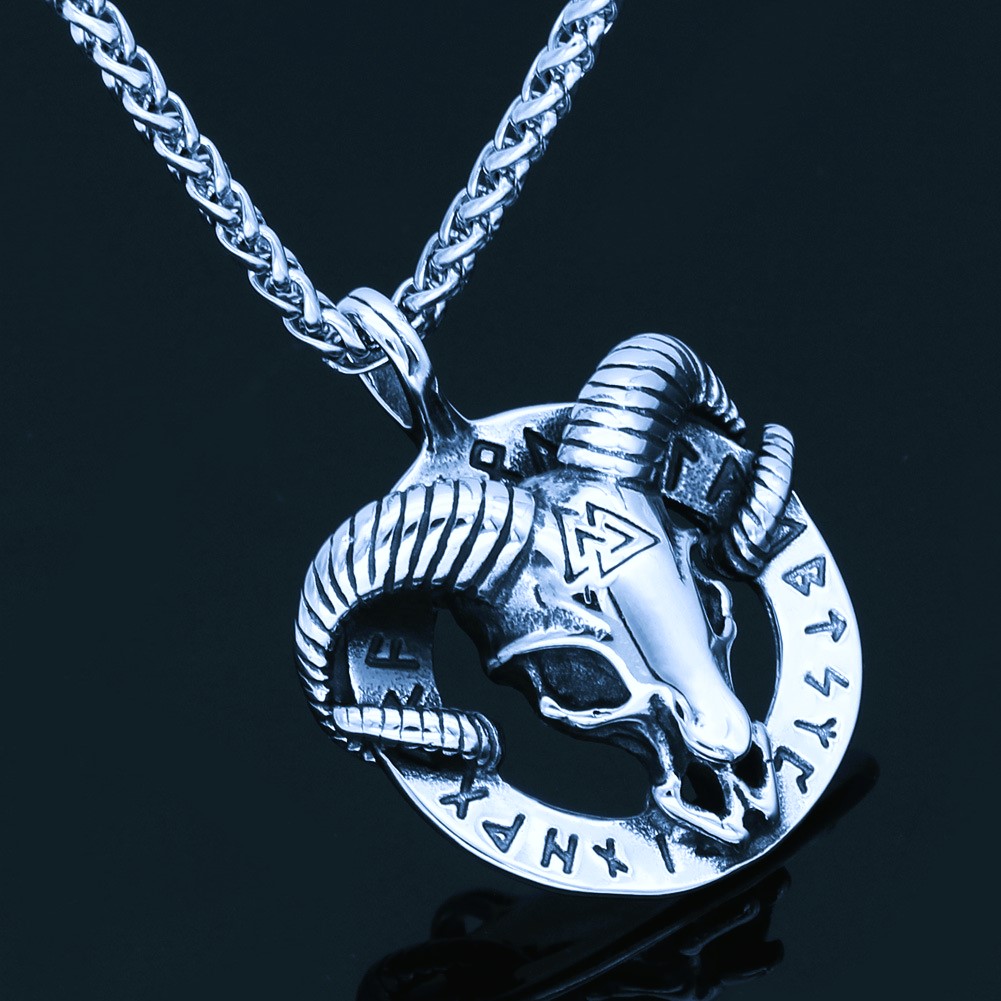 Collier viking bouc de Thor argent Collier viking bouc de Thor argent