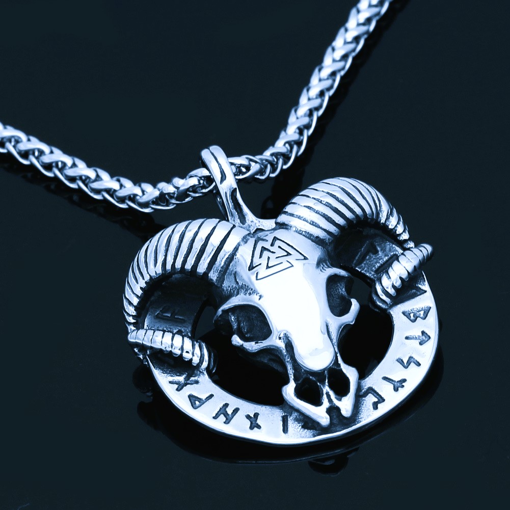 Collier viking bouc de Thor valknut runes Collier viking bouc de Thor valknut runes