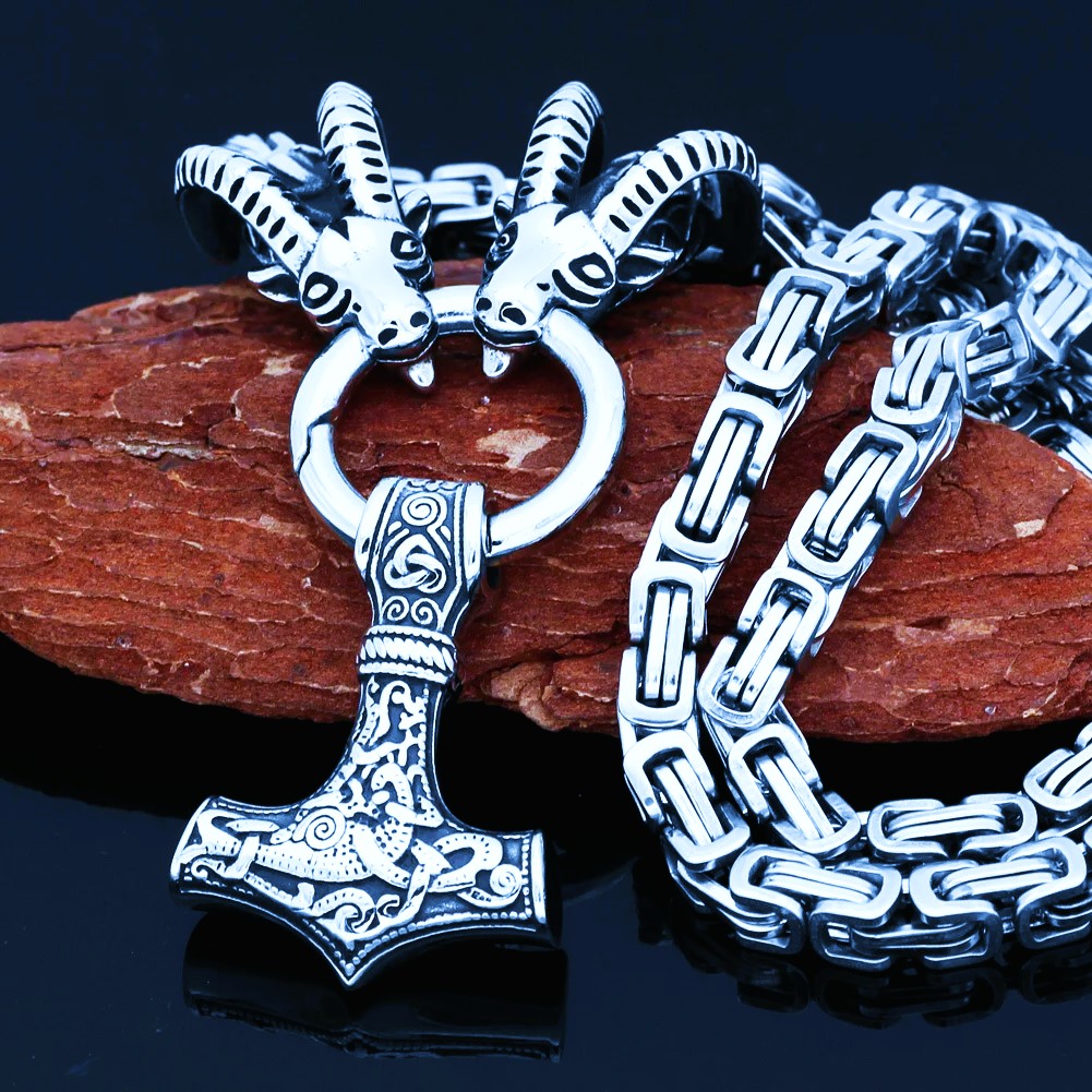 Collier viking les boucs Mjöllnir Odin et Thor Collier viking les boucs Mjöllnir Odin et Thor