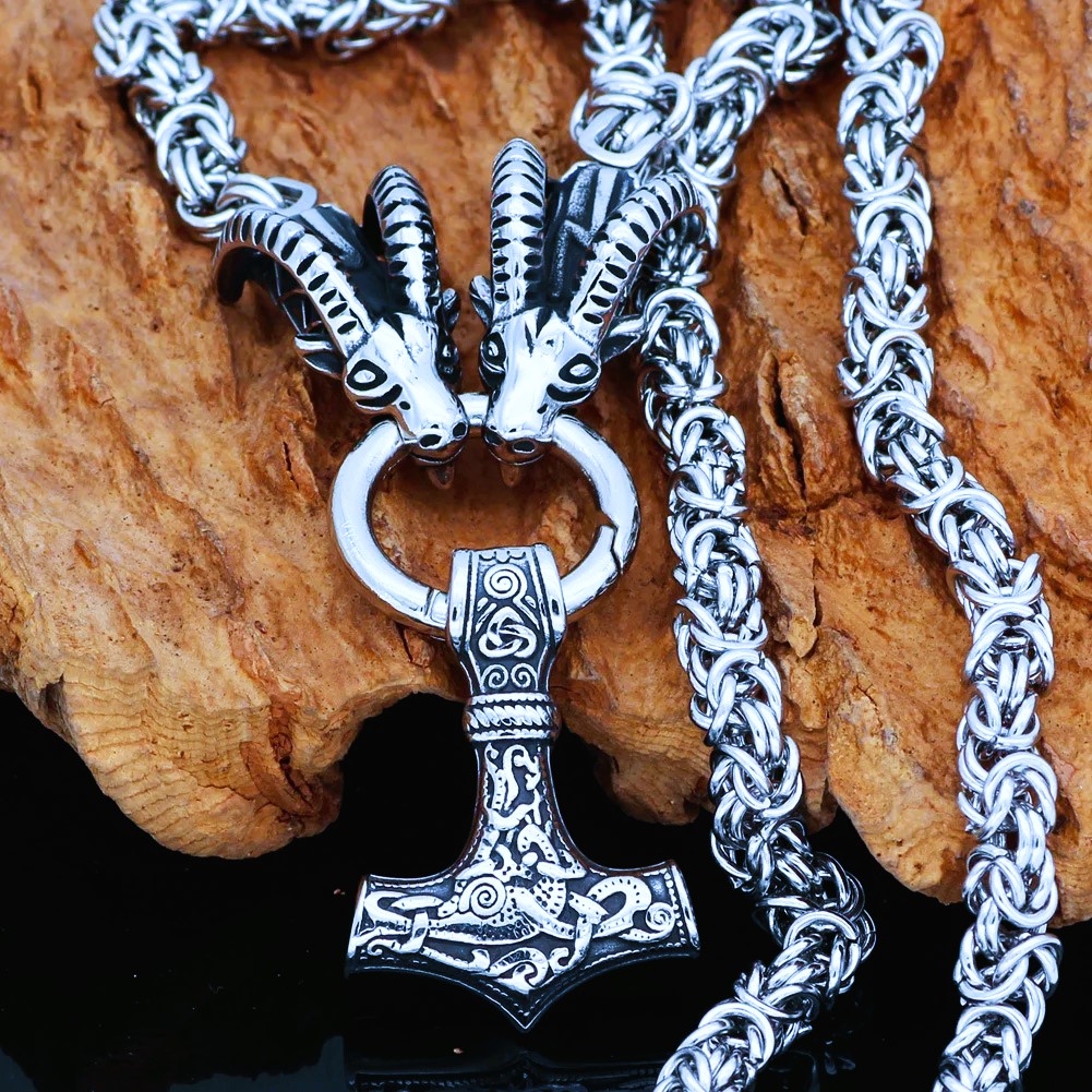 Collier viking les boucs Mjöllnir de Thor entrelacs Collier viking les boucs Mjöllnir de Thor entrelacs