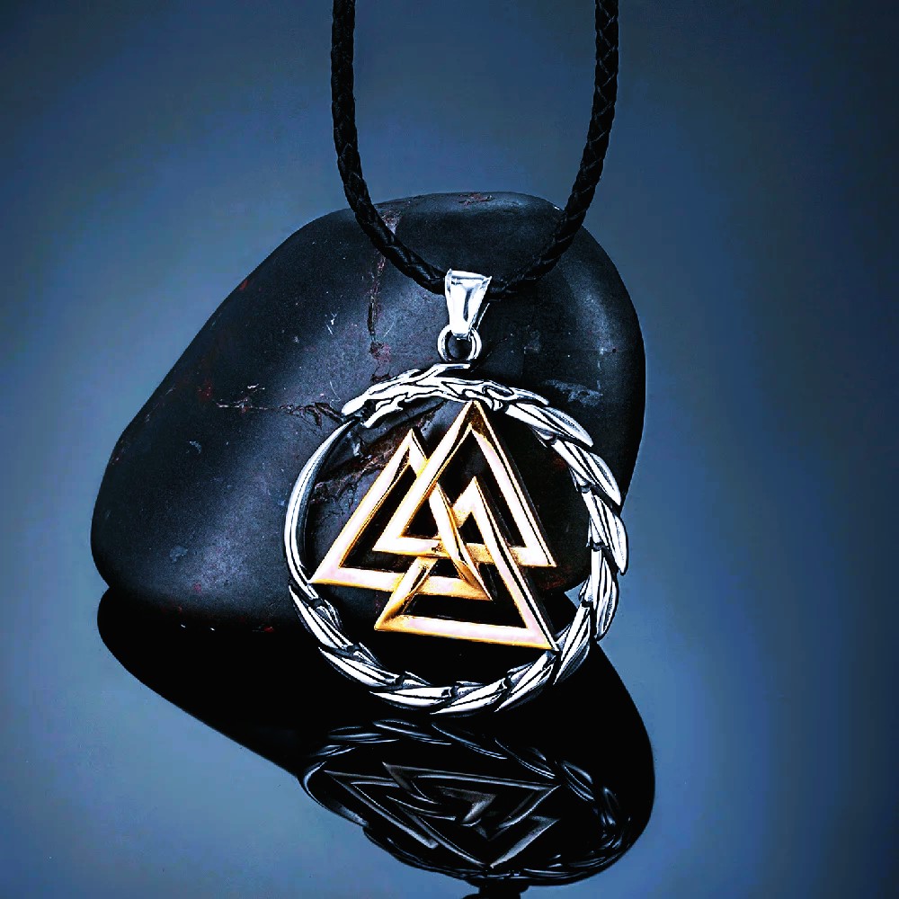 Collier viking dragon Valknut cuir or Collier viking dragon Valknut cuir or