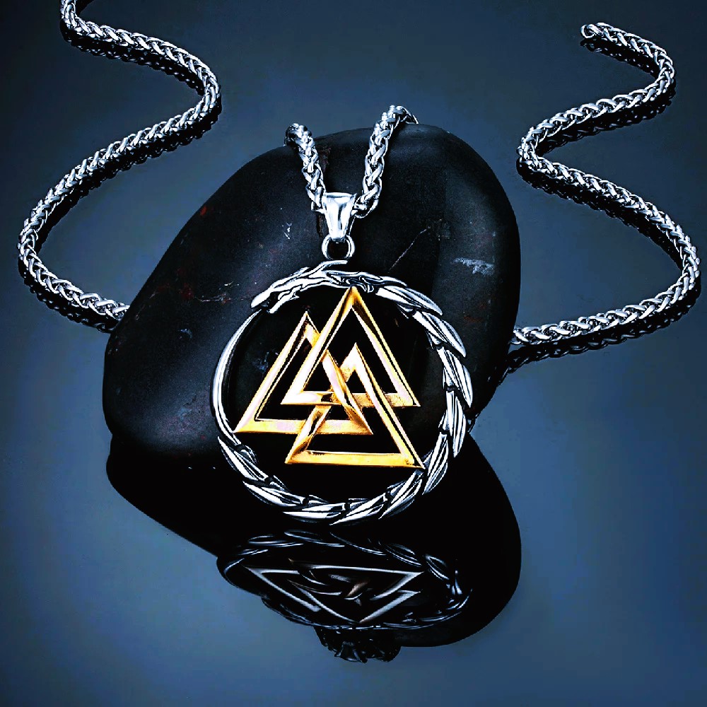 Collier viking dragon Valknut or acier Collier viking dragon Valknut or acier