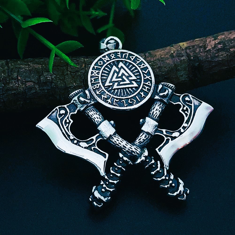 Collier viking hache Valknut argent Collier viking hache Valknut argent