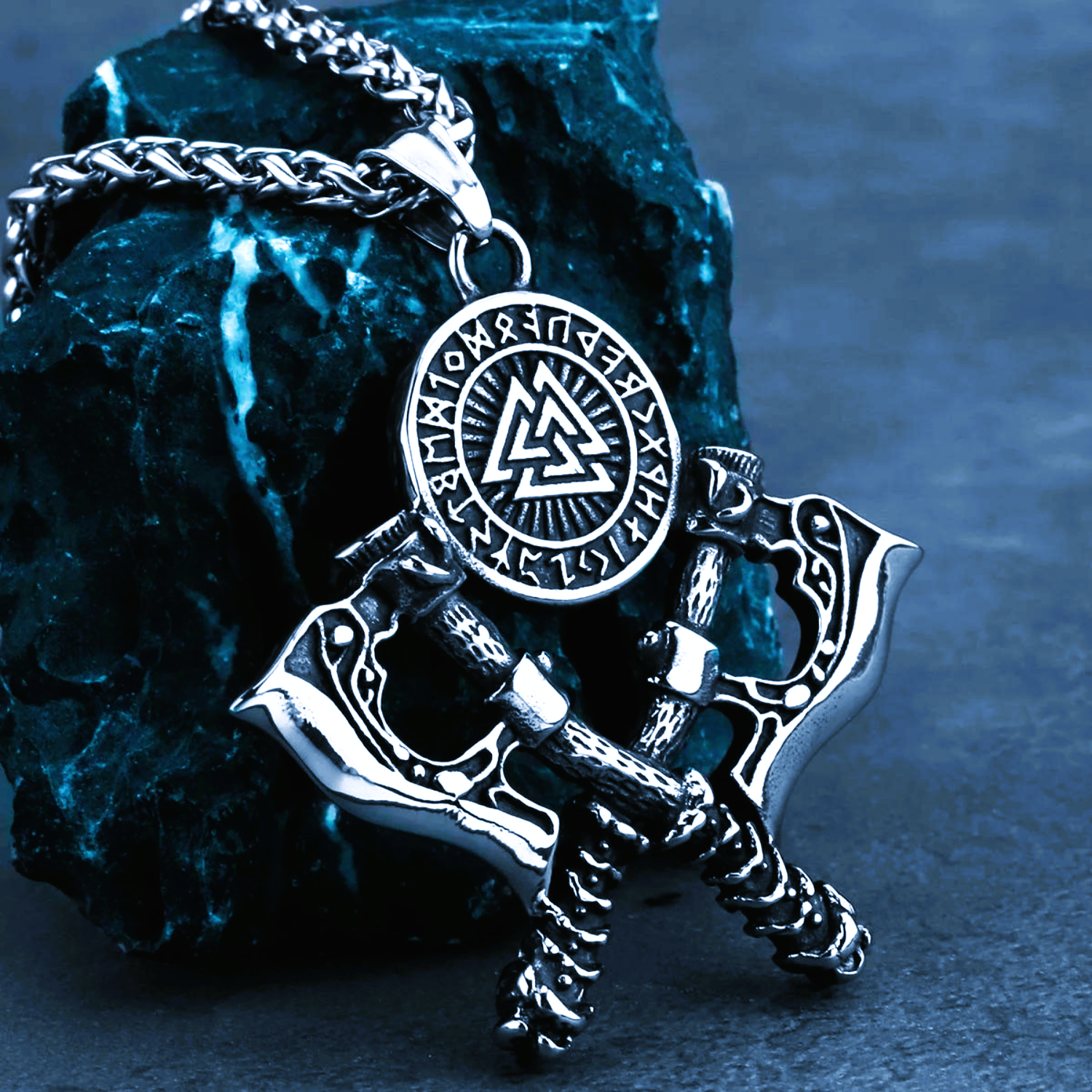 Collier viking hache Valknut Collier viking hache Valknut