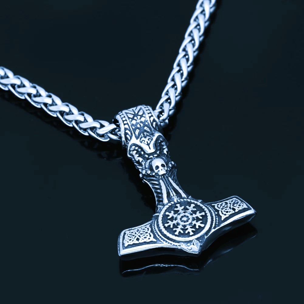 Collier viking marteau Aegishjalmur argent Collier viking marteau Aegishjalmur argent