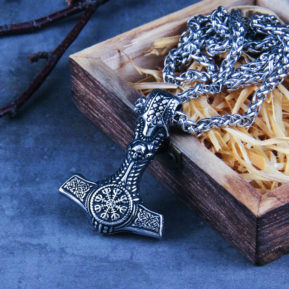 Collier viking marteau Aegishjalmur Mjolnir Collier viking marteau Aegishjalmur Mjolnir