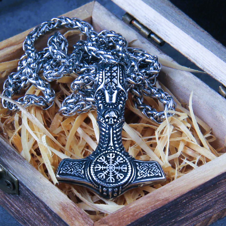 Collier viking marteau Aegishjalmur nordique Collier viking marteau Aegishjalmur nordique