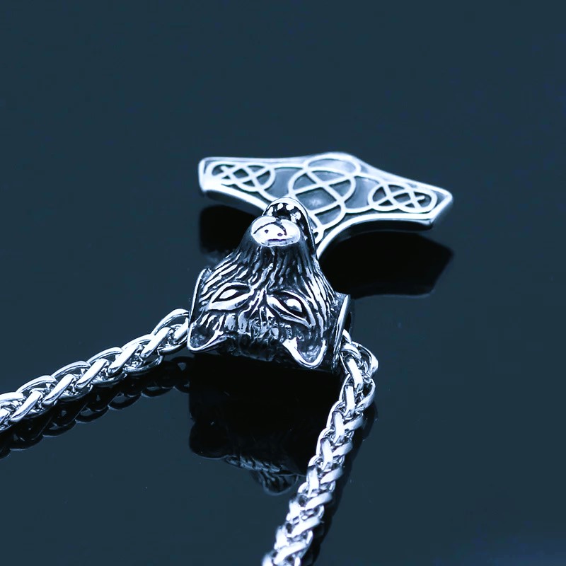 Collier viking Mjöllnir Fenrir argent Collier viking Mjöllnir Fenrir argent