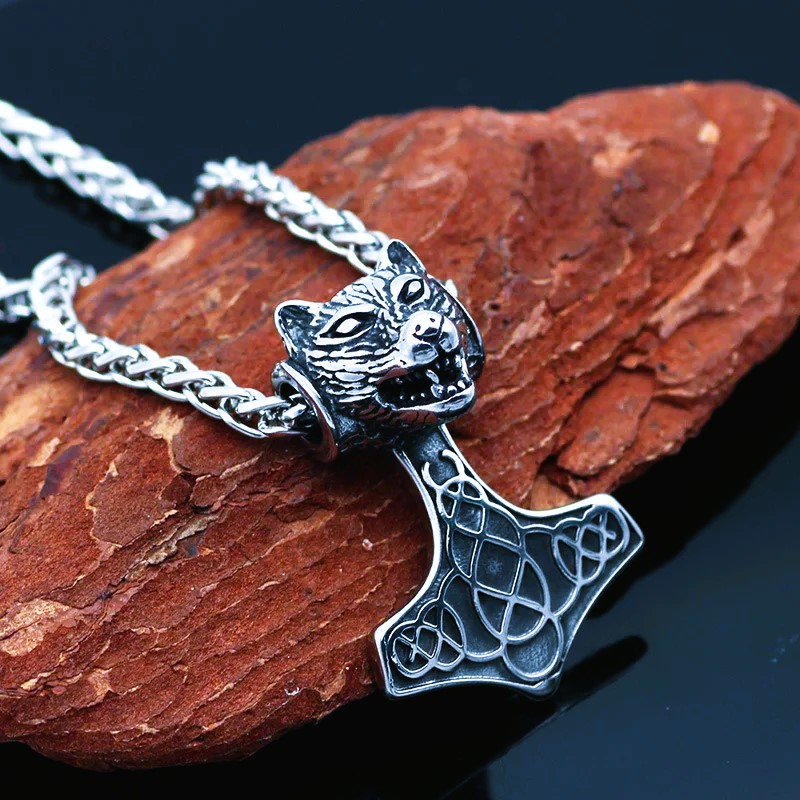 Collier viking Mjöllnir Fenrir loup Collier viking Mjöllnir Fenrir loup
