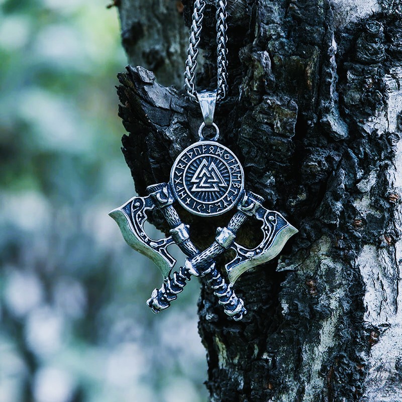 Collier viking nordique hache Valknut Collier viking nordique hache Valknut