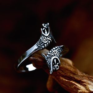 Bague viking double tête de dragon