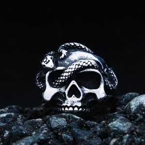 Bague viking serpent et crâne