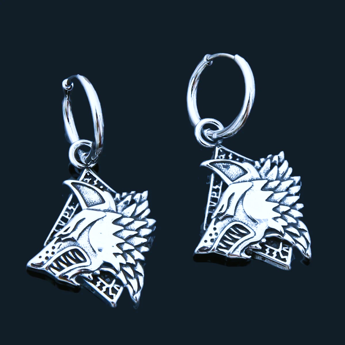 Boucles d'oreilles loup Fenrir argent Boucles d'oreilles loup Fenrir argent