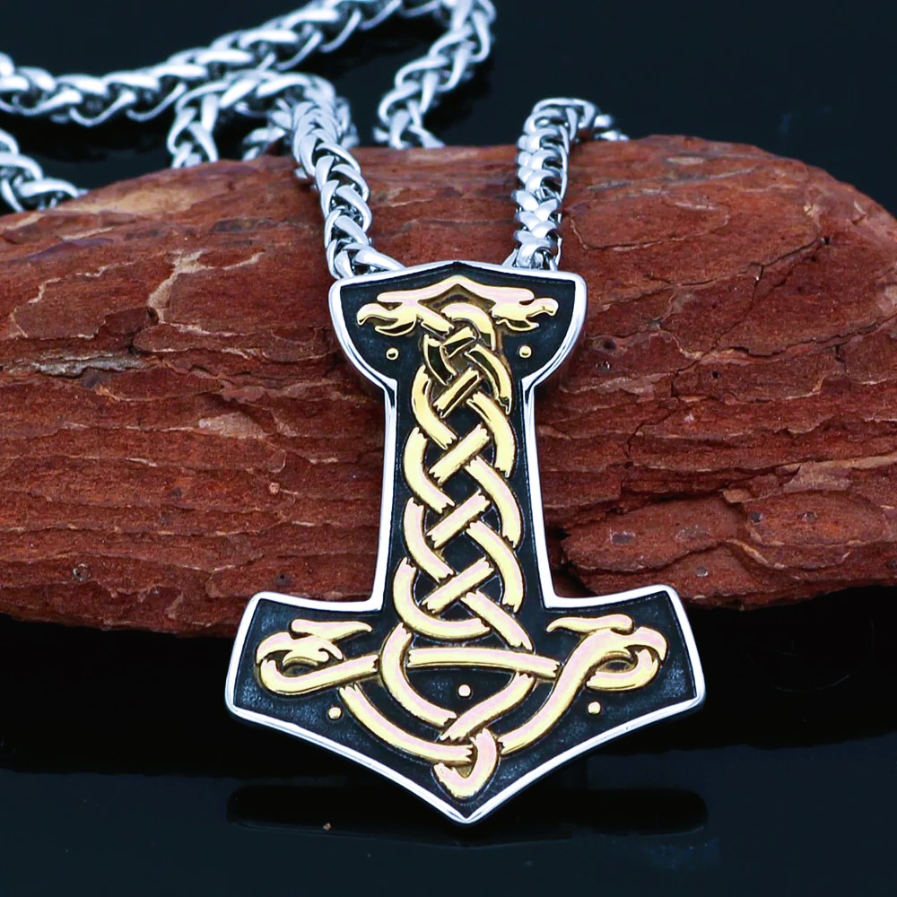 Collier viking nordique Mjolnir d'or Collier viking nordique Mjolnir d'or
