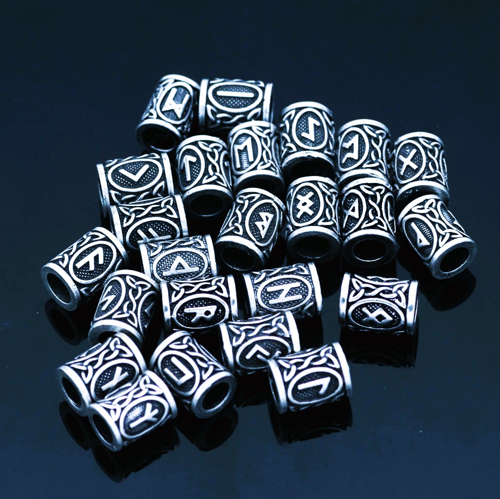 Perles de barbe runes vikings argent Perles de barbe runes vikings argent